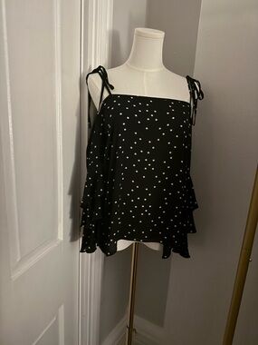 Vince Camuto Black Polka Dot Tie-Shoulder Blouse